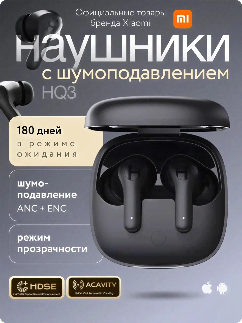 Беспроводные наушники Xiaomi Haylou HQ 3 с Двойным Шумоподавлением ANC+ENC, черные