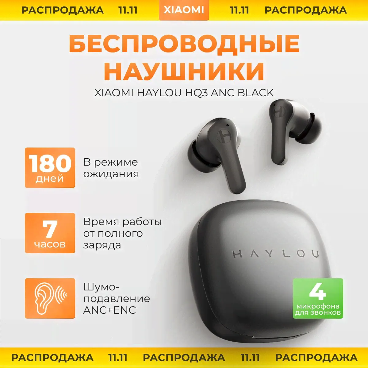 Беспроводные наушники с шумоподавлением Haylou HQ3 ANC